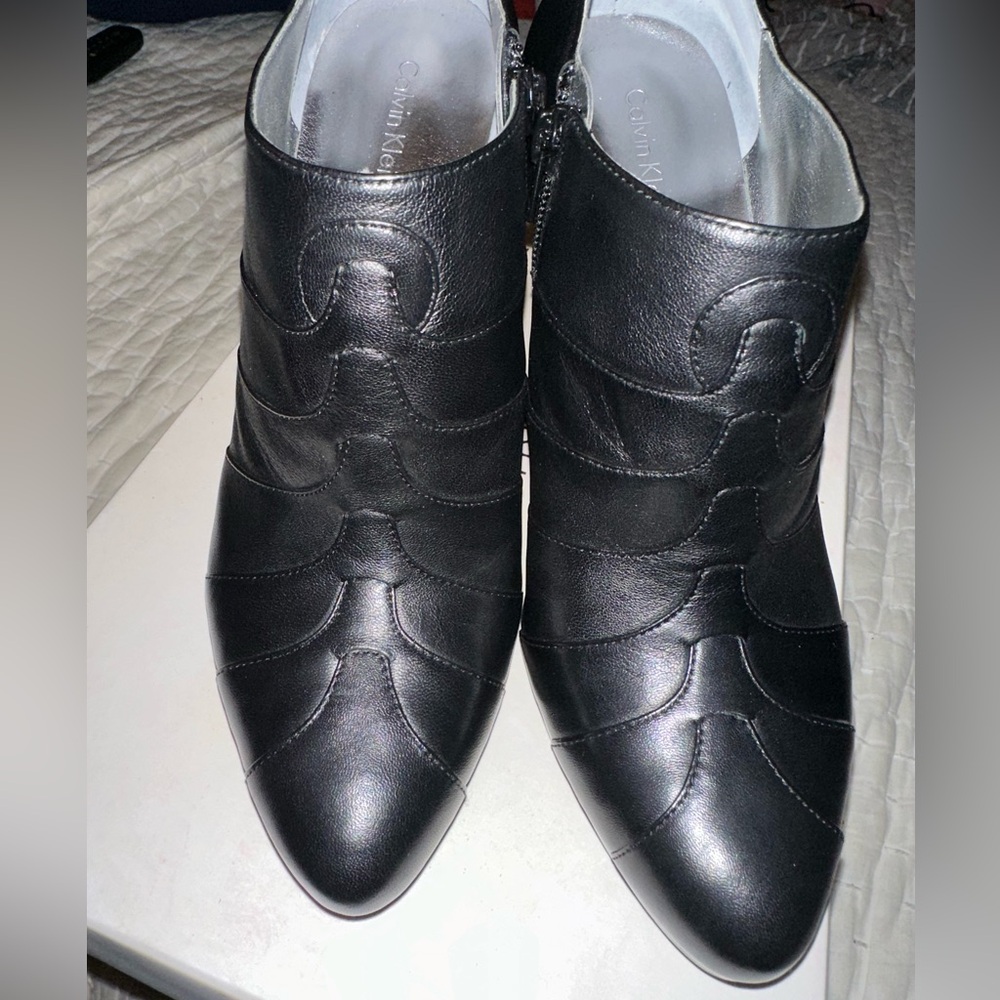 Calvin Klein Black Leather heeled Ankle Boots